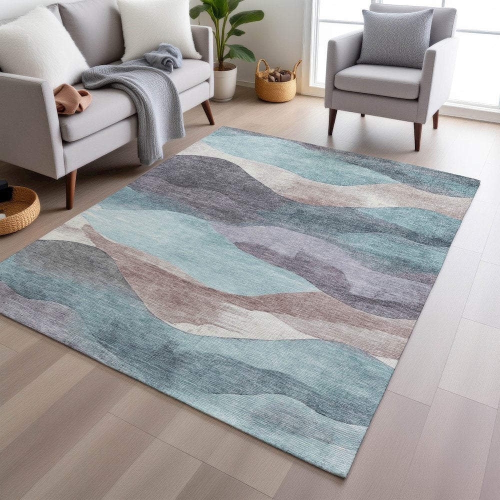 Machine Washable Indoor/Outdoor Chantille Teal 5' x 7'6" Rug
