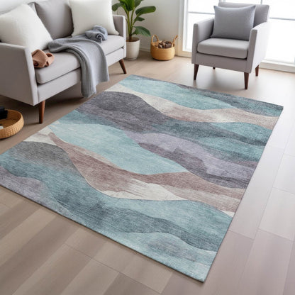 Machine Washable Indoor/Outdoor Chantille Teal 5' x 7'6" Rug