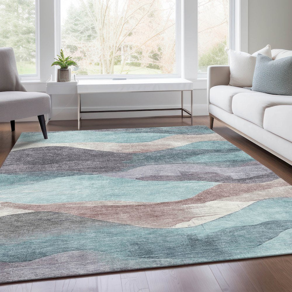 Machine Washable Indoor/Outdoor Chantille Teal 5' x 7'6" Rug