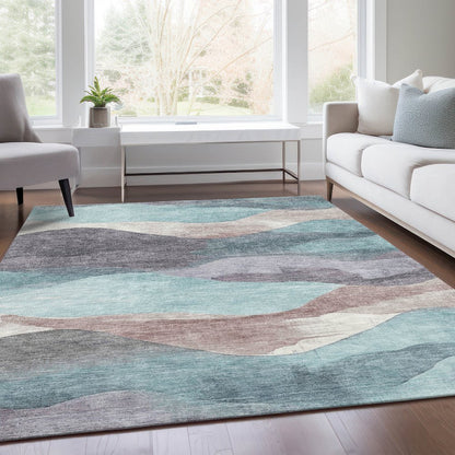 Machine Washable Indoor/Outdoor Chantille Teal 5' x 7'6" Rug