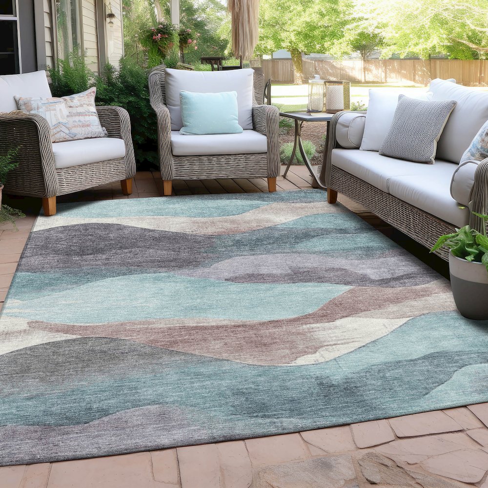 Machine Washable Indoor/Outdoor Chantille Teal 5' x 7'6" Rug