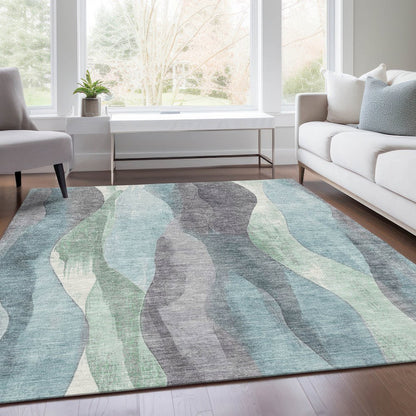 Machine Washable Indoor/Outdoor Chantille Teal 5' x 7'6" Rug