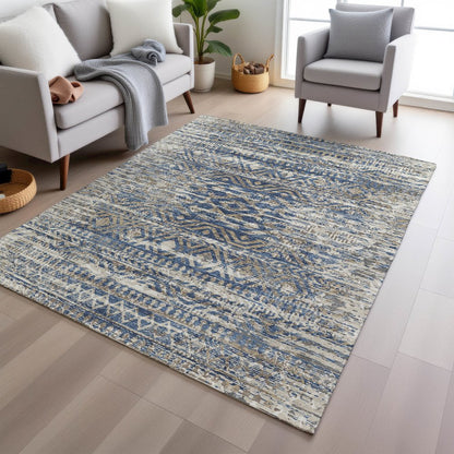 Machine Washable Indoor/Outdoor Chantille Blue 5' x 7'6" Rug