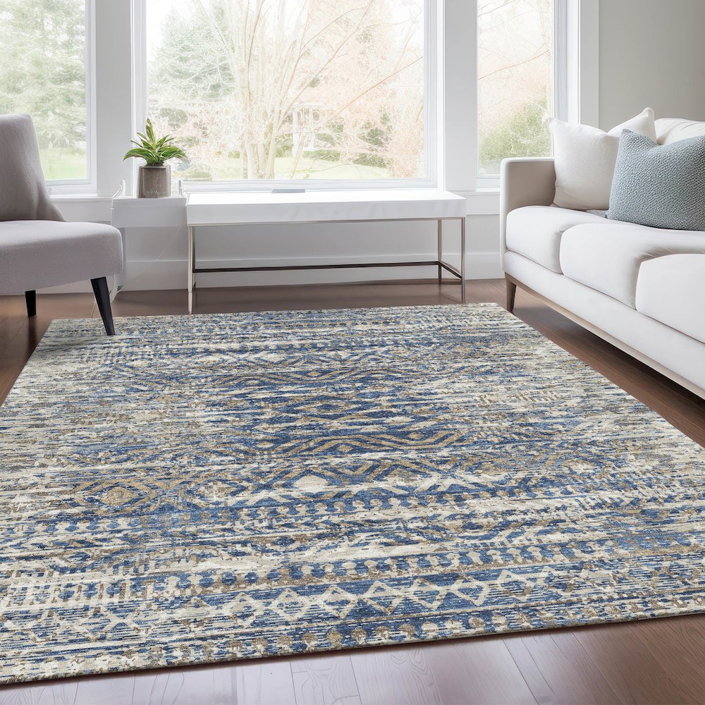 Machine Washable Indoor/Outdoor Chantille Blue 5' x 7'6" Rug