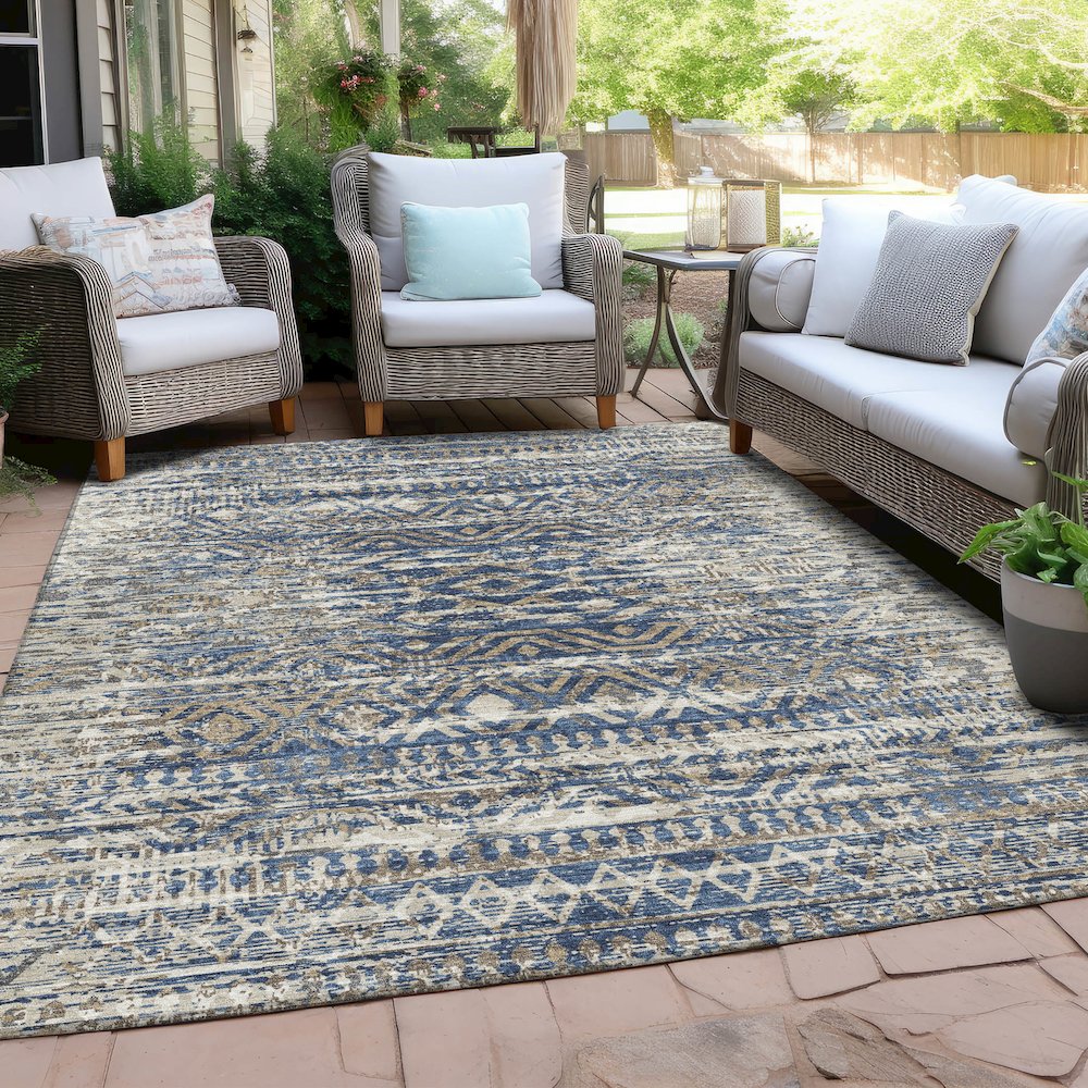 Machine Washable Indoor/Outdoor Chantille Blue 5' x 7'6" Rug