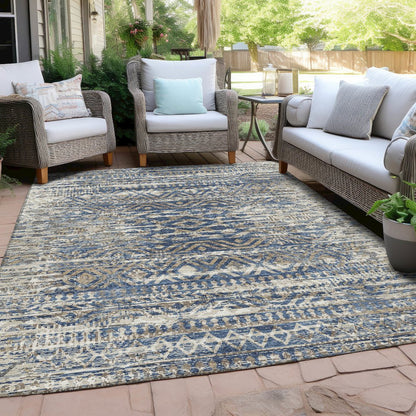 Machine Washable Indoor/Outdoor Chantille Blue 5' x 7'6" Rug