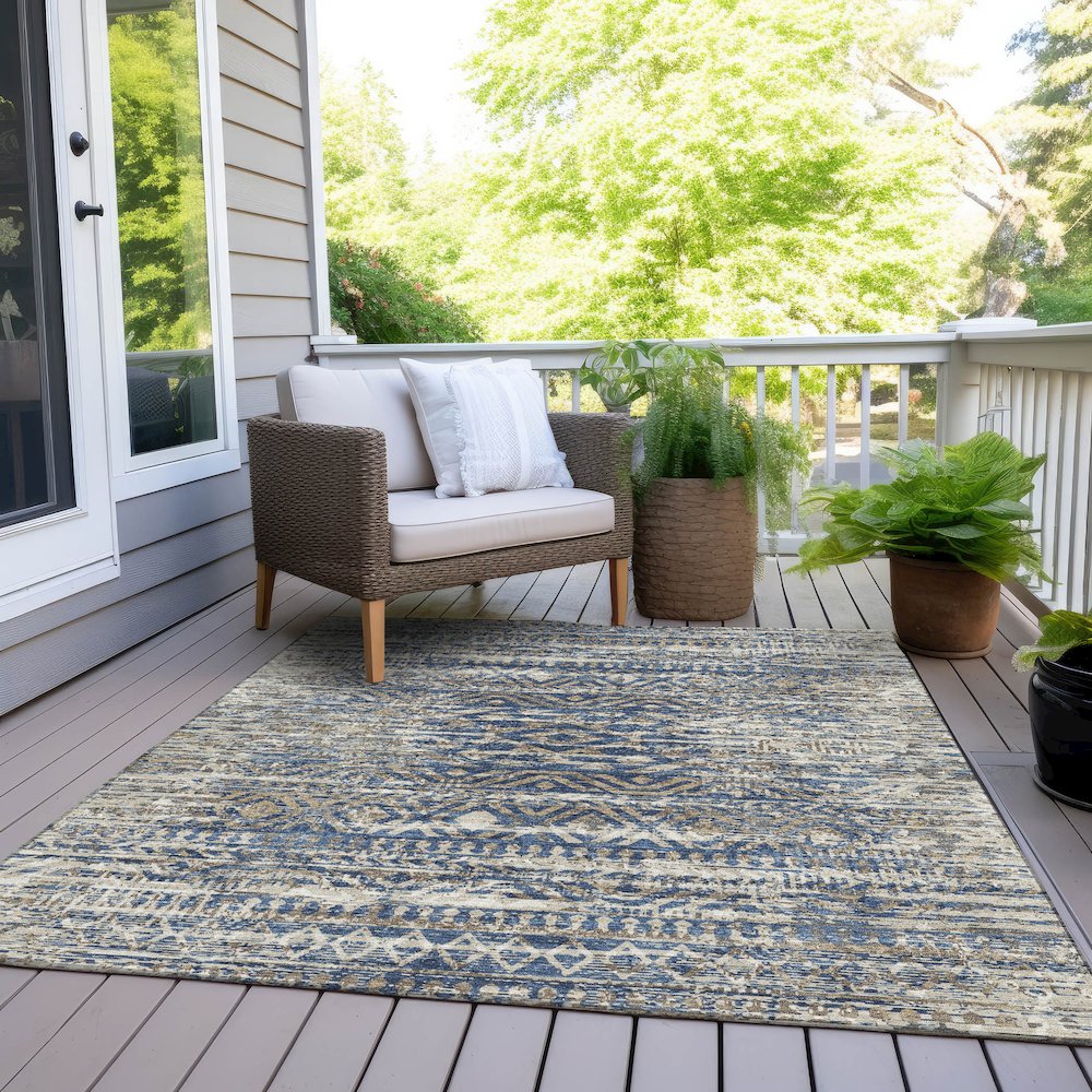 Machine Washable Indoor/Outdoor Chantille Blue 5' x 7'6" Rug