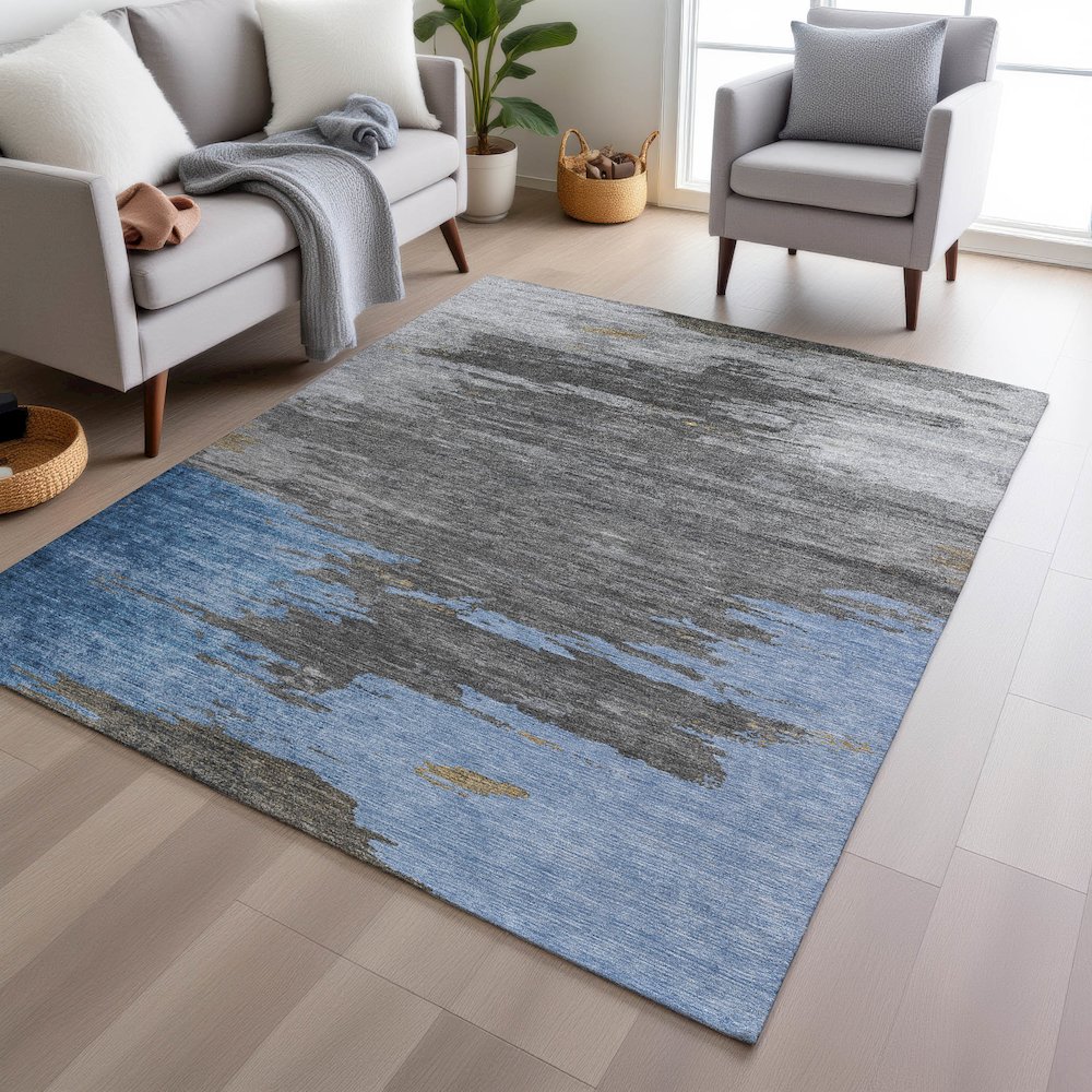 Machine Washable Indoor/Outdoor Chantille Denim 5' x 7'6" Rug