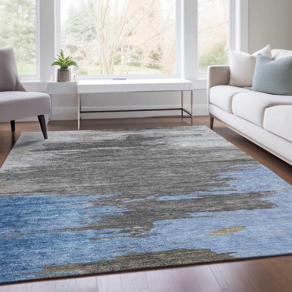 Machine Washable Indoor/Outdoor Chantille Denim 5' x 7'6" Rug