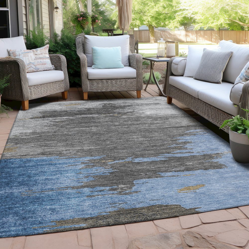 Machine Washable Indoor/Outdoor Chantille Denim 5' x 7'6" Rug