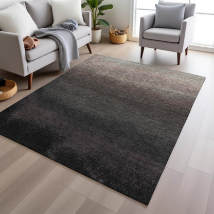 Machine Washable Indoor/Outdoor Chantille Black 5' x 7'6" Rug