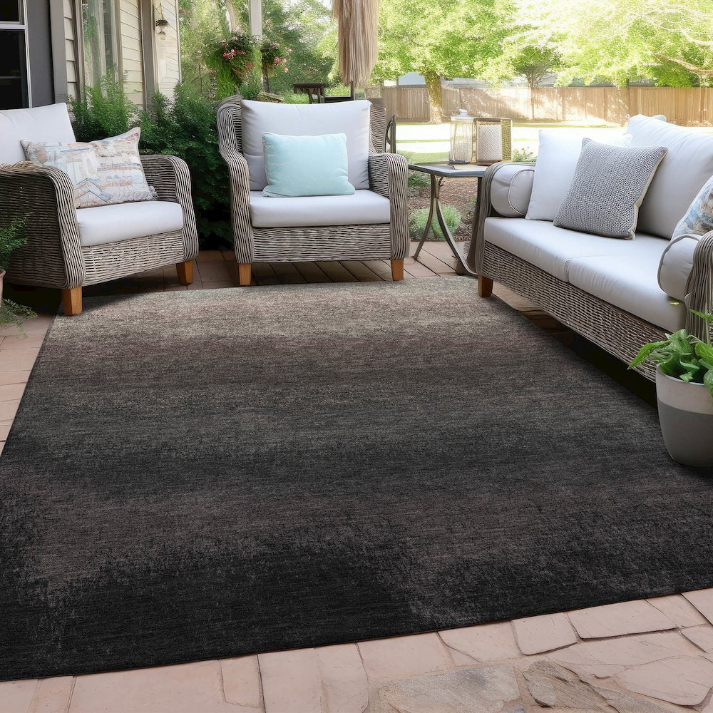 Machine Washable Indoor/Outdoor Chantille Black 5' x 7'6" Rug