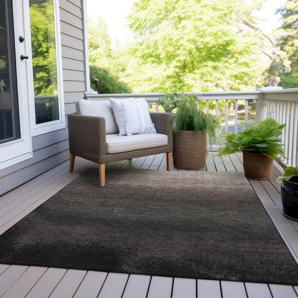 Machine Washable Indoor/Outdoor Chantille Black 5' x 7'6" Rug