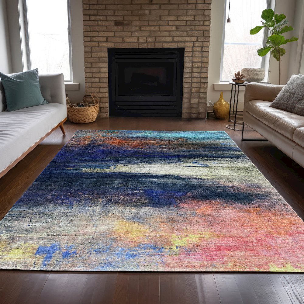 Machine Washable Indoor/Outdoor Chantille ACN2016 Blue 5' x 7'6" Rug