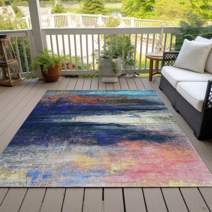 Machine Washable Indoor/Outdoor Chantille ACN2016 Blue 5' x 7'6" Rug
