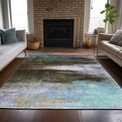 Machine Washable Indoor/Outdoor Chantille ACN2016 Brown 5' x 7'6" Rug