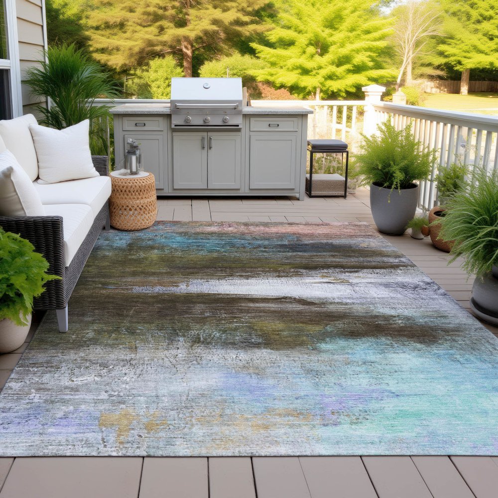 Machine Washable Indoor/Outdoor Chantille ACN2016 Brown 5' x 7'6" Rug