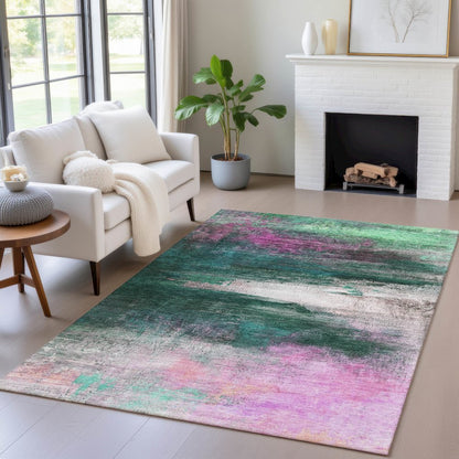 Machine Washable Indoor/Outdoor Chantille ACN2016 Green 5' x 7'6" Rug