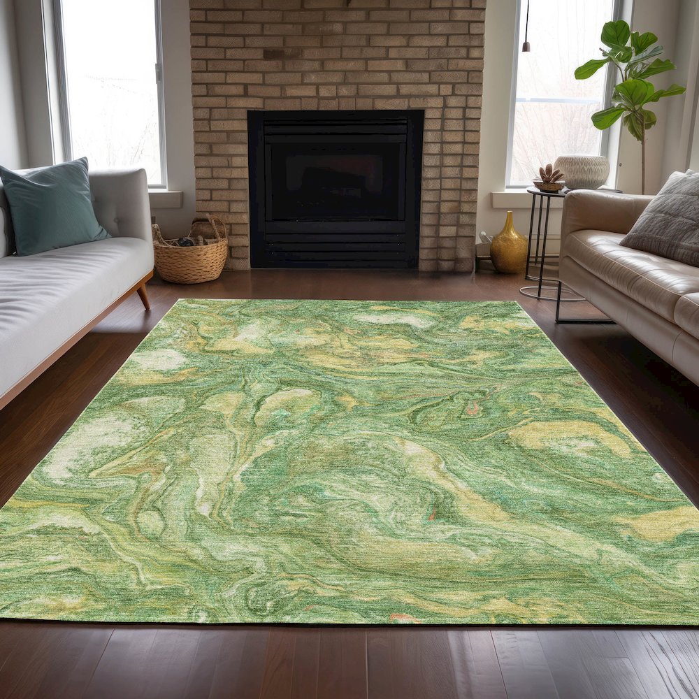 Machine Washable Indoor/Outdoor Chantille ACN2017 Green 5' x 7'6" Rug