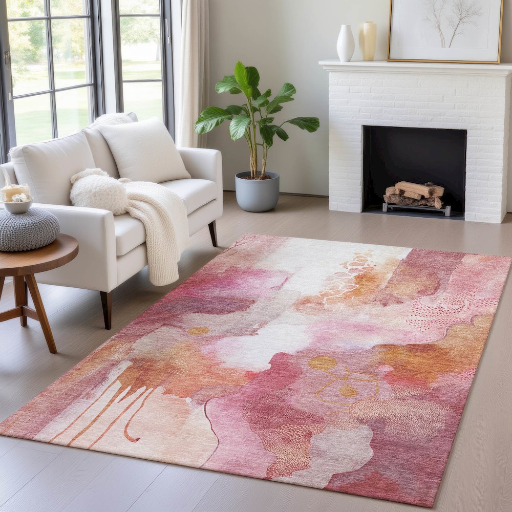 Machine Washable Indoor/Outdoor Chantille ACN2019 Pink 5' x 7'6" Rug