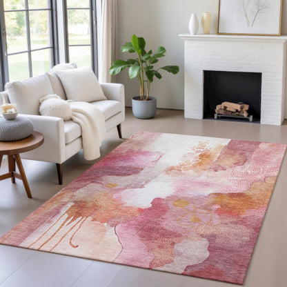 Machine Washable Indoor/Outdoor Chantille ACN2019 Pink 5' x 7'6" Rug
