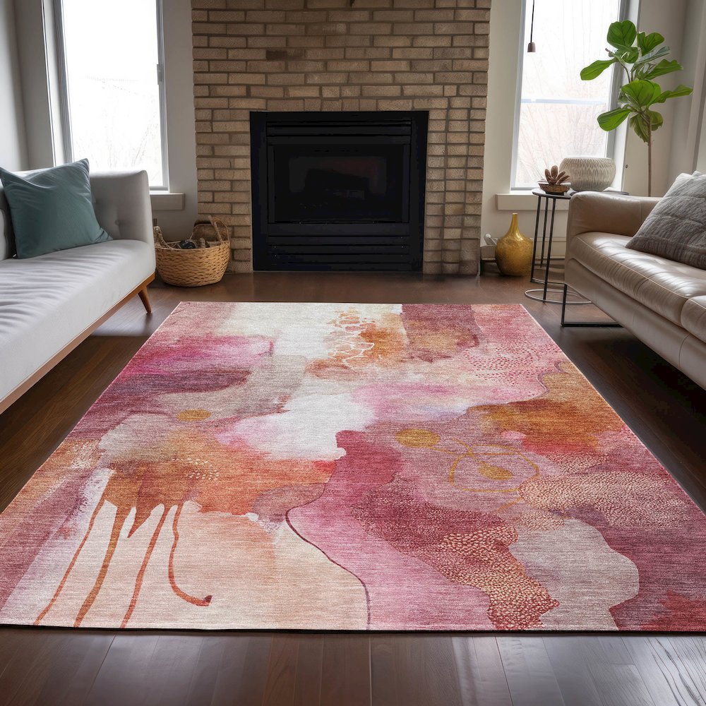 Machine Washable Indoor/Outdoor Chantille ACN2019 Pink 5' x 7'6" Rug