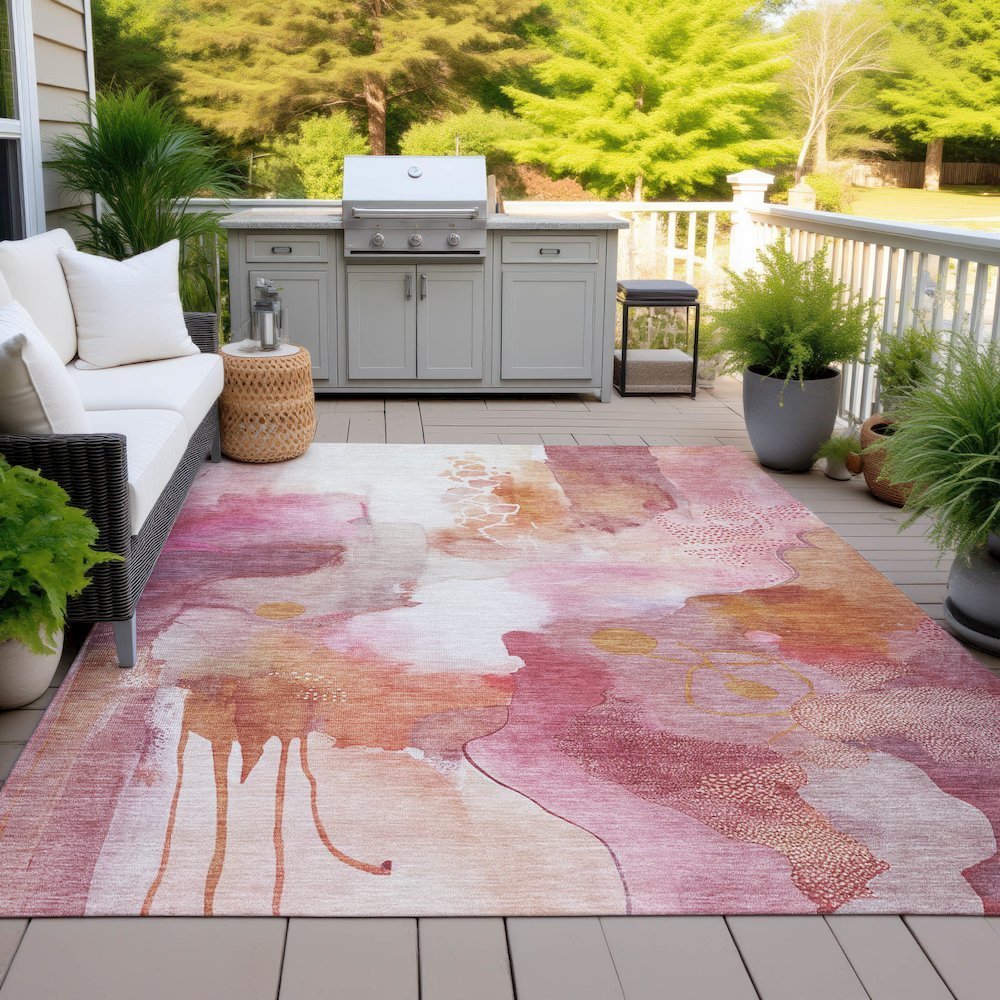 Machine Washable Indoor/Outdoor Chantille ACN2019 Pink 5' x 7'6" Rug