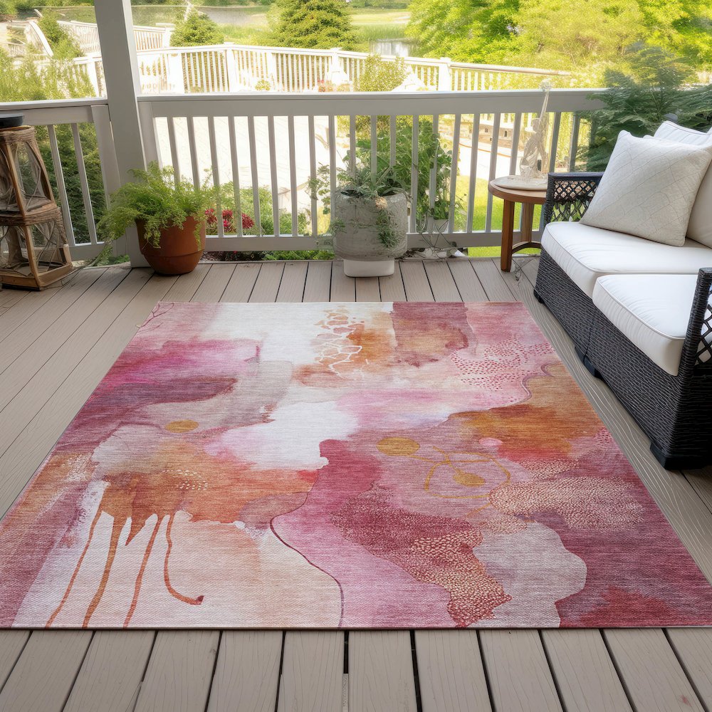 Machine Washable Indoor/Outdoor Chantille ACN2019 Pink 5' x 7'6" Rug