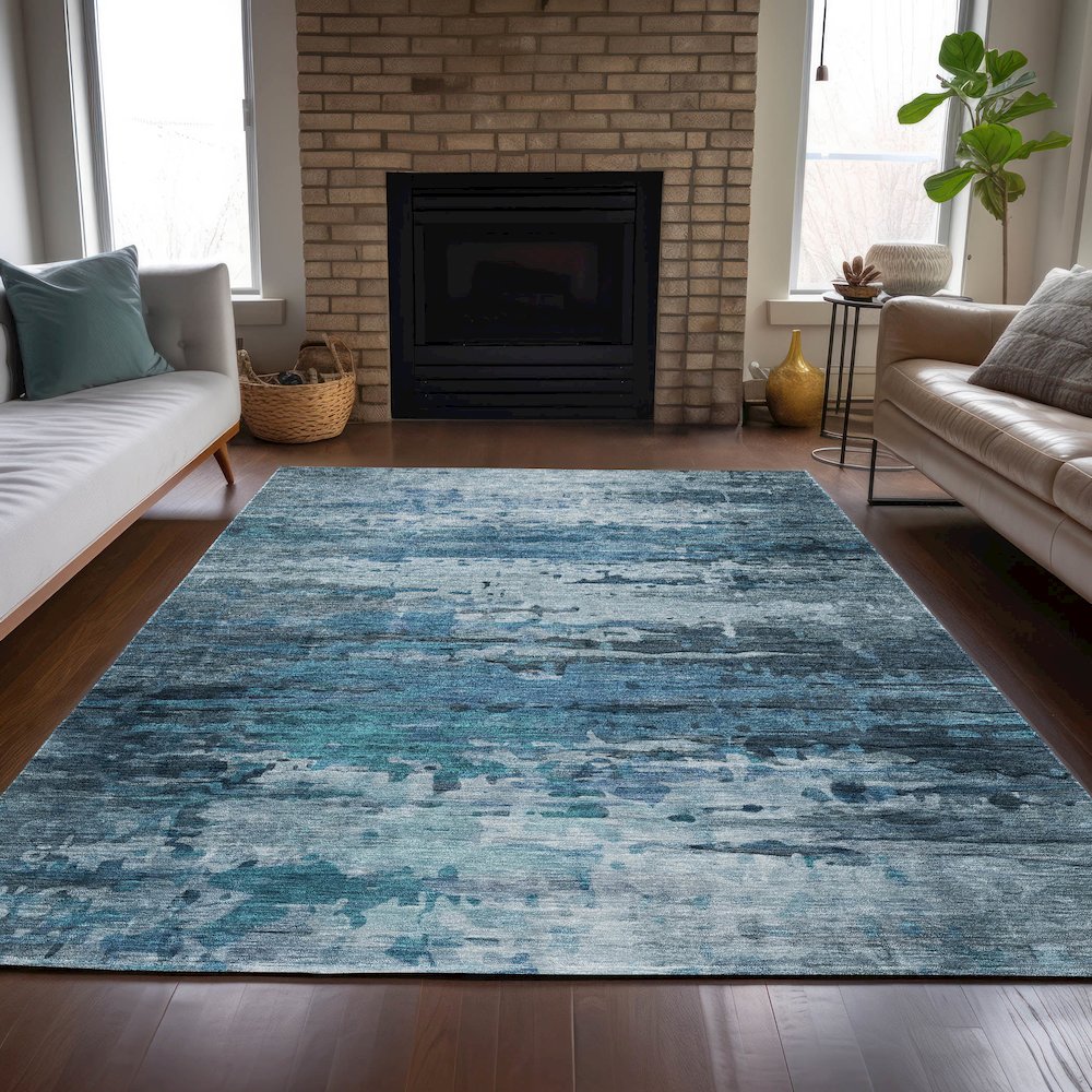 Machine Washable Indoor/Outdoor Chantille ACN2034 Blue 5' x 7'6" Rug