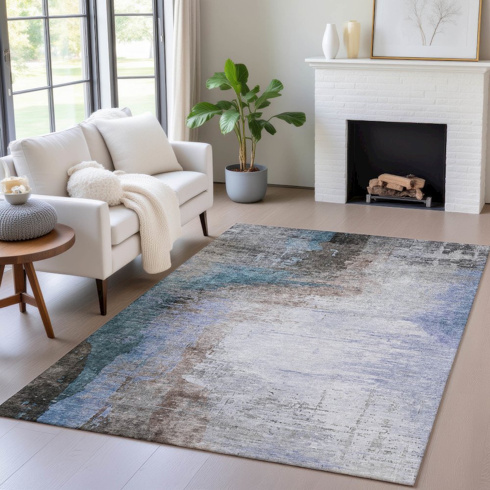 Machine Washable Indoor/Outdoor Chantille ACN2041 Brown 5' x 7'6" Rug