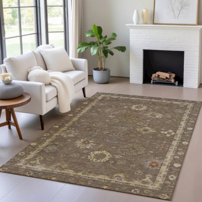 Machine Washable Indoor/Outdoor Chantille ACN2045 Chocolate 5' x 7'6" Rug