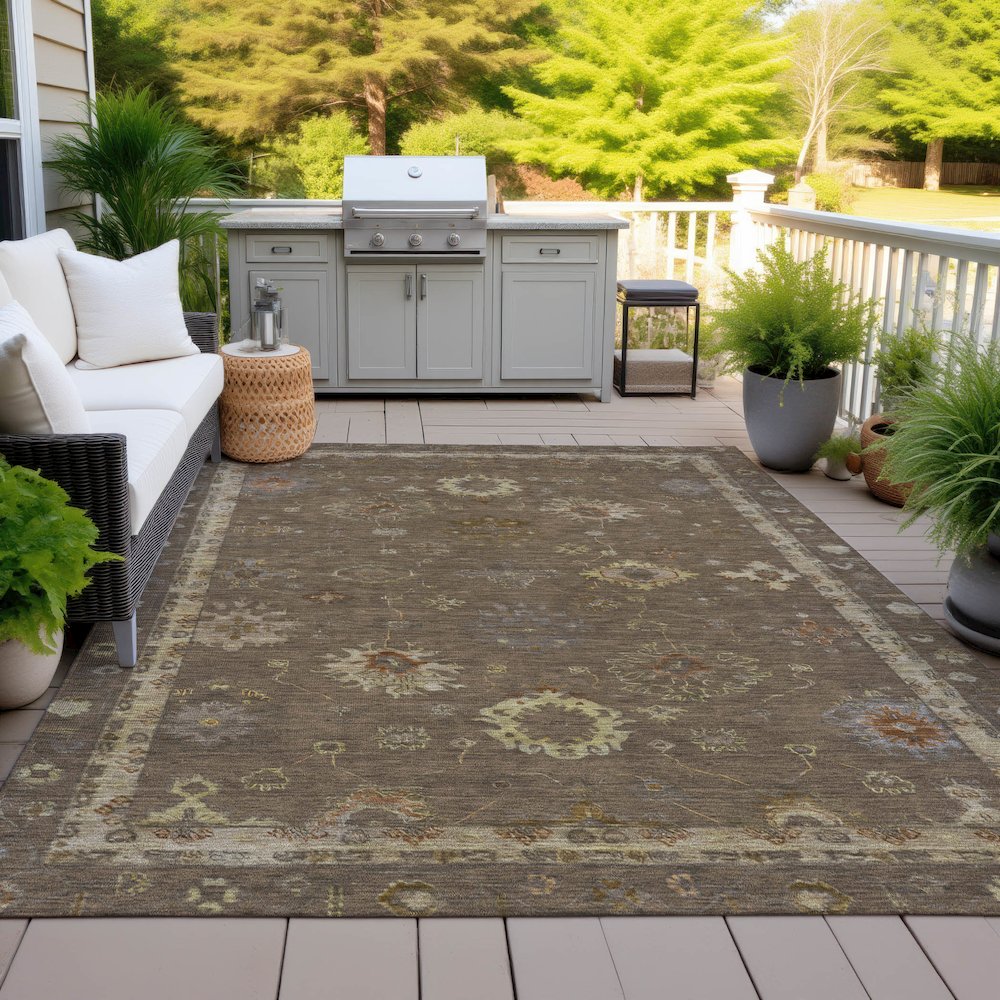 Machine Washable Indoor/Outdoor Chantille ACN2045 Chocolate 5' x 7'6" Rug