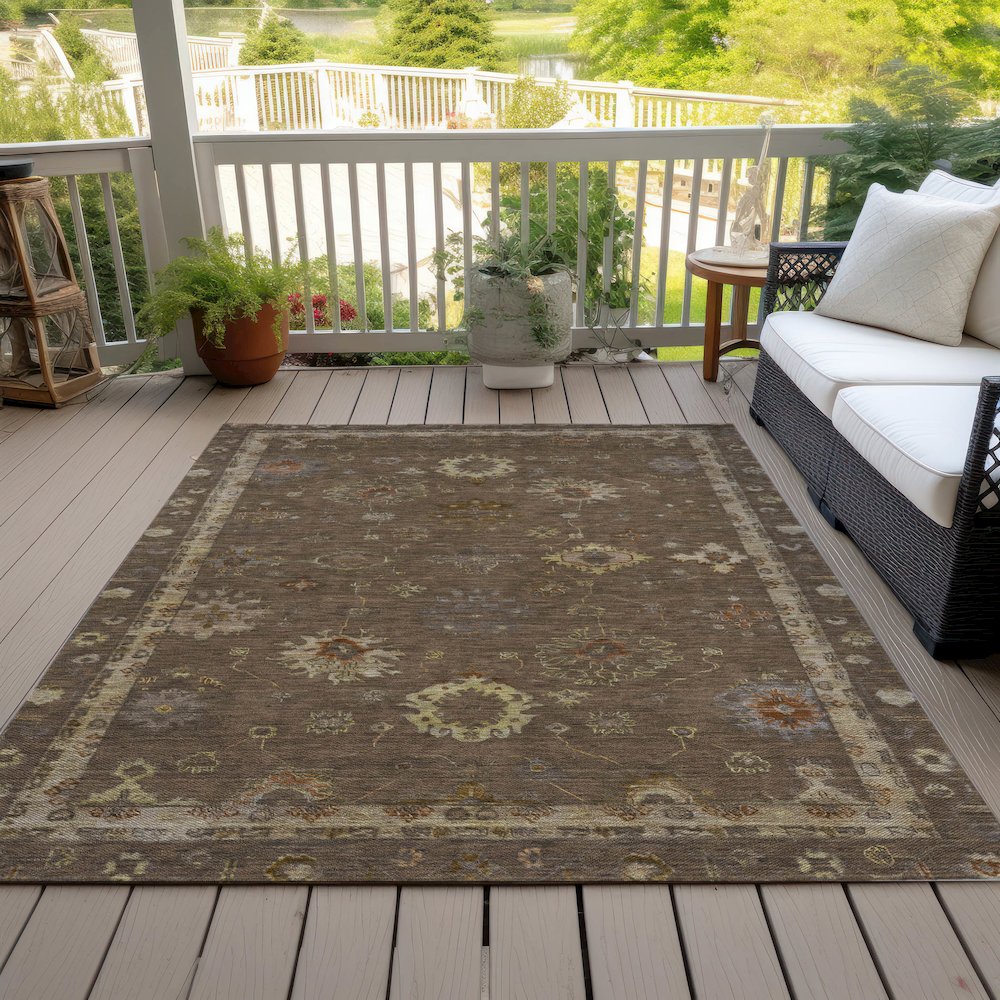 Machine Washable Indoor/Outdoor Chantille ACN2045 Chocolate 5' x 7'6" Rug
