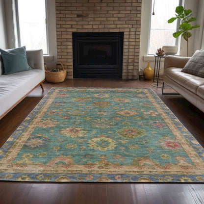 Machine Washable Indoor/Outdoor Chantille ACN2045 Teal 5' x 7'6" Rug