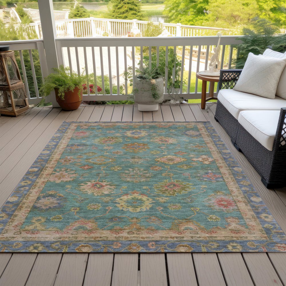 Machine Washable Indoor/Outdoor Chantille ACN2045 Teal 5' x 7'6" Rug