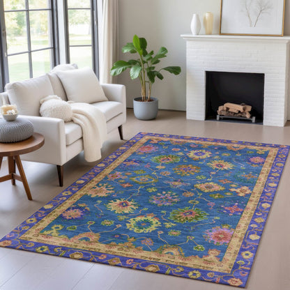 Machine Washable Indoor/Outdoor Chantille ACN2046 Blue 5' x 7'6" Rug