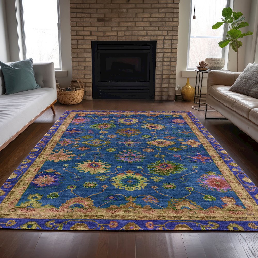 Machine Washable Indoor/Outdoor Chantille ACN2046 Blue 5' x 7'6" Rug
