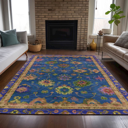 Machine Washable Indoor/Outdoor Chantille ACN2046 Blue 5' x 7'6" Rug