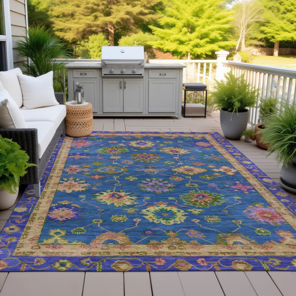 Machine Washable Indoor/Outdoor Chantille ACN2046 Blue 5' x 7'6" Rug