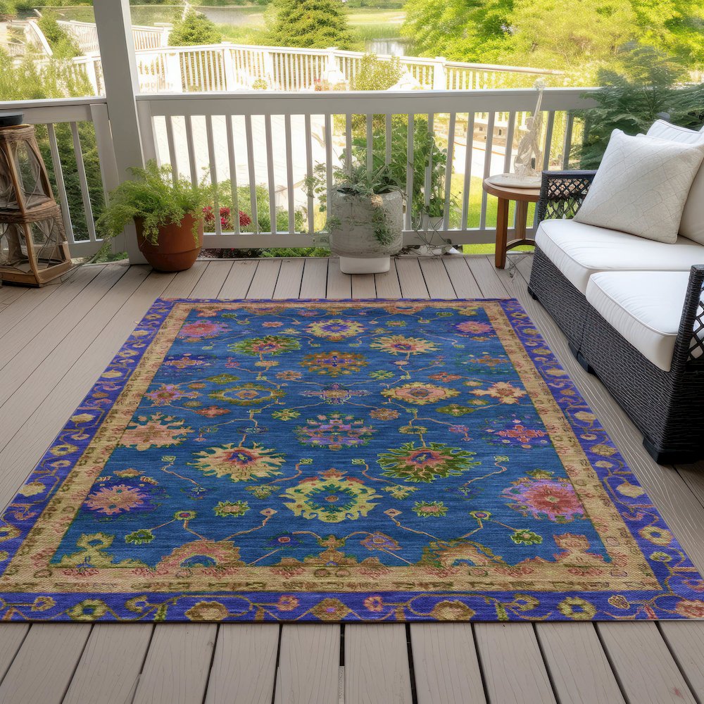 Machine Washable Indoor/Outdoor Chantille ACN2046 Blue 5' x 7'6" Rug