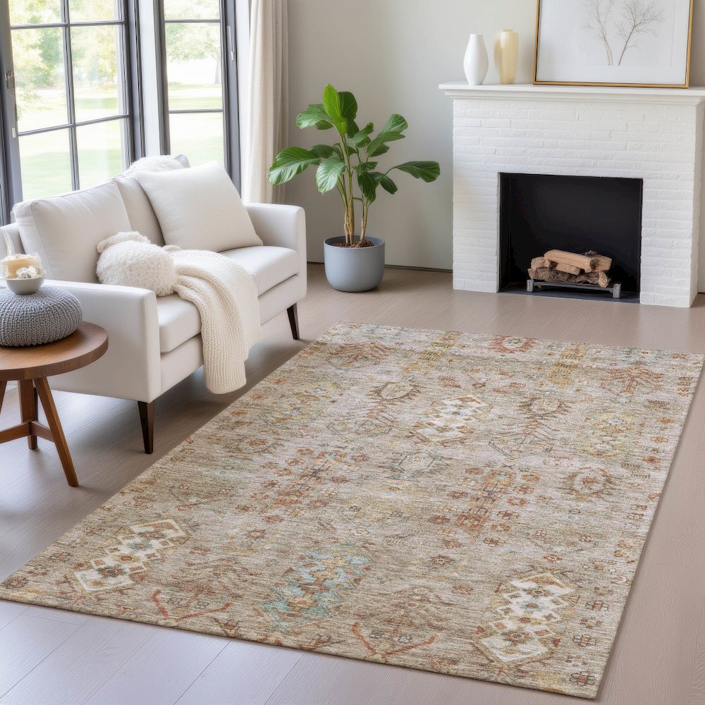 Machine Washable Indoor/Outdoor Chantille ACN2047 Beige 5' x 7'6" Rug