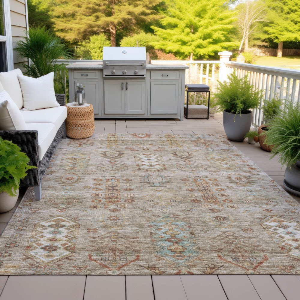 Machine Washable Indoor/Outdoor Chantille ACN2047 Beige 5' x 7'6" Rug