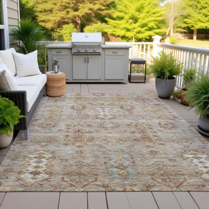 Machine Washable Indoor/Outdoor Chantille ACN2047 Beige 5' x 7'6" Rug