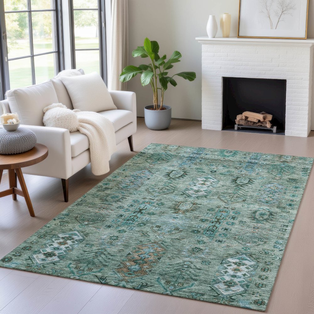 Machine Washable Indoor/Outdoor Chantille ACN2047 Green 5' x 7'6" Rug