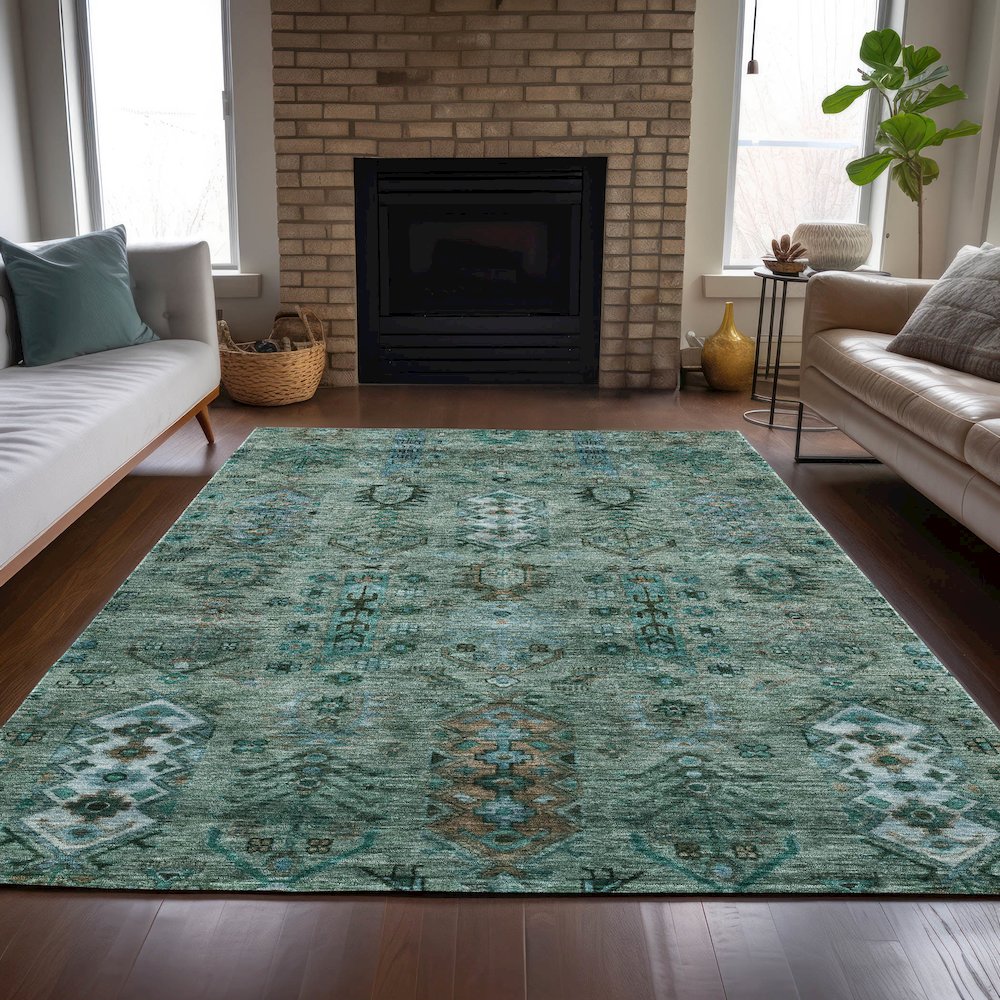 Machine Washable Indoor/Outdoor Chantille ACN2047 Green 5' x 7'6" Rug