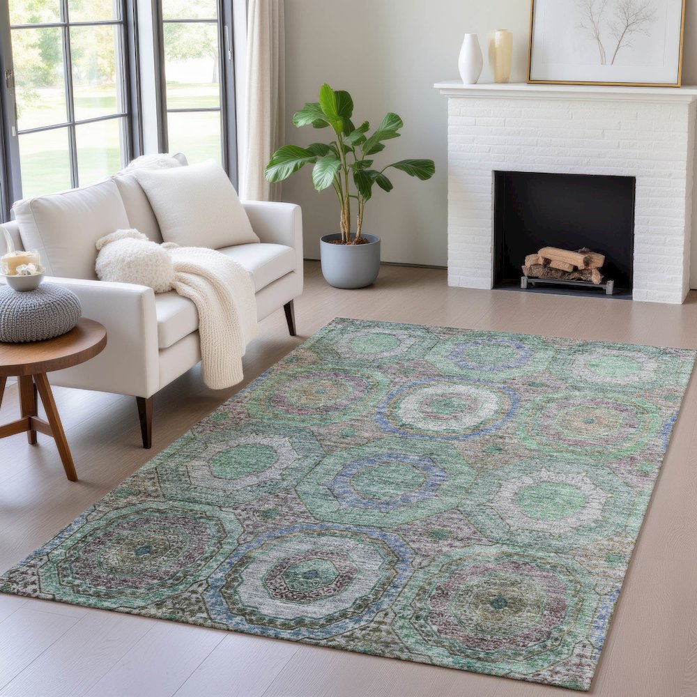 Machine Washable Indoor/Outdoor Chantille ACN2049 Green 5' x 7'6" Rug