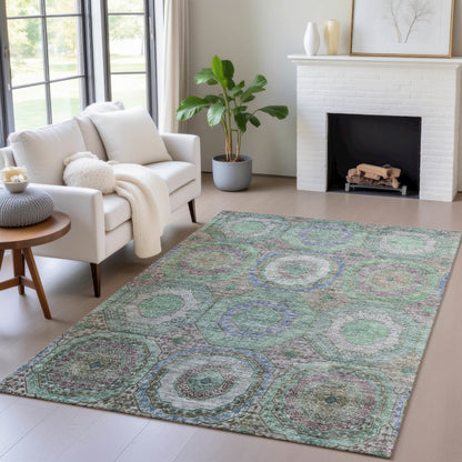 Machine Washable Indoor/Outdoor Chantille ACN2049 Green 5' x 7'6" Rug