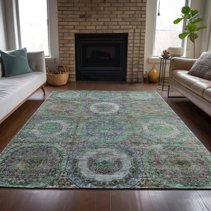 Machine Washable Indoor/Outdoor Chantille ACN2049 Green 5' x 7'6" Rug