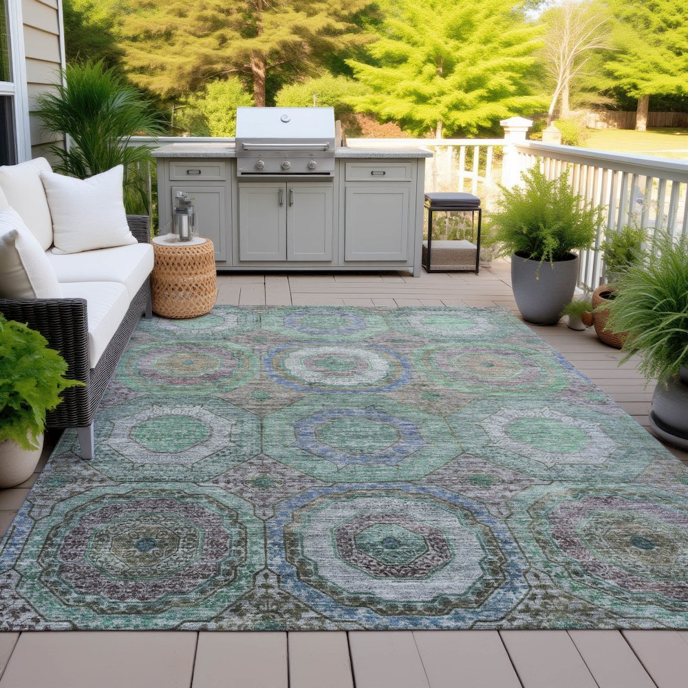 Machine Washable Indoor/Outdoor Chantille ACN2049 Green 5' x 7'6" Rug