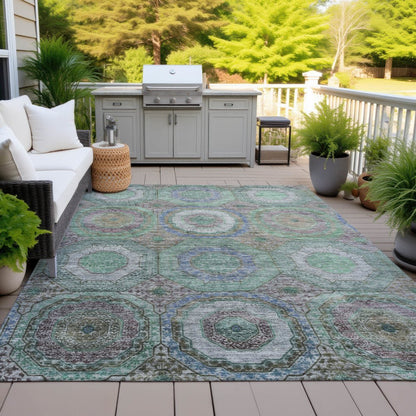 Machine Washable Indoor/Outdoor Chantille ACN2049 Green 5' x 7'6" Rug
